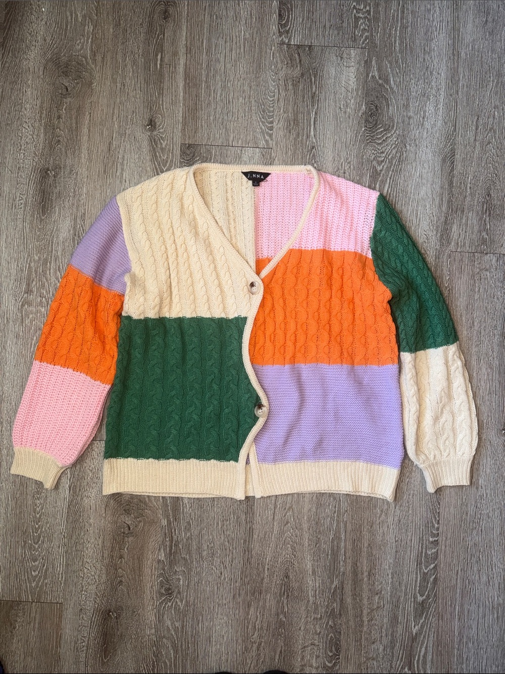 j.nna cable-Knit Colorblock Cardigan sweater grandmacore cottage core small knit